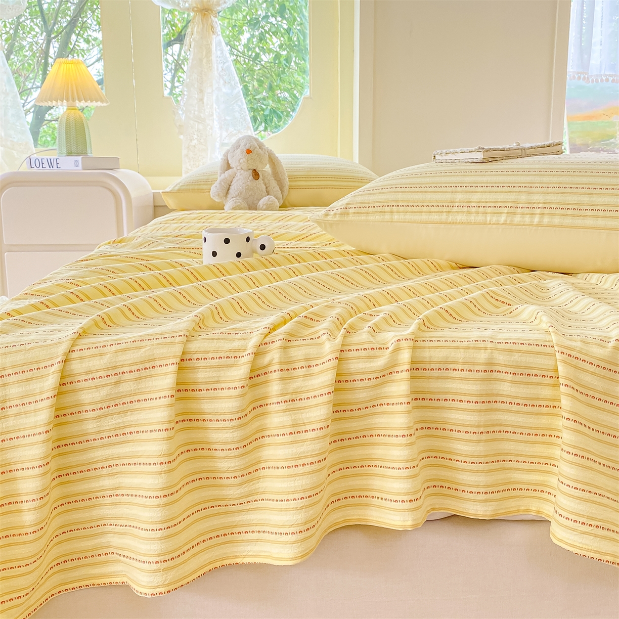 91家纺网 家纺一手货源 找家纺 灰鲸 2025新款全棉色织提花单品床单 美拉-黄