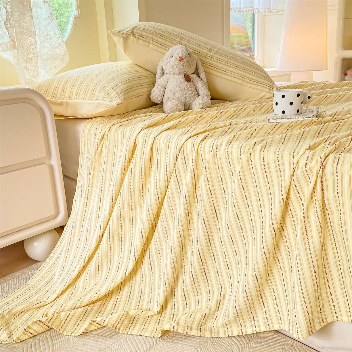 91家纺网 家纺一手货源 找家纺 灰鲸 2025新款全棉色织提花单品床单 美拉-黄