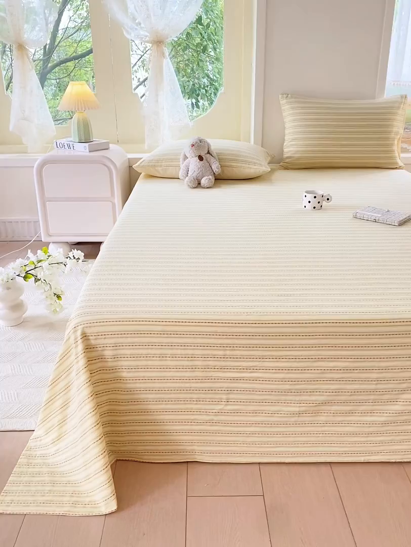 91家纺网 家纺一手货源 找家纺 灰鲸 2025新款全棉色织提花单品床单 美拉-黄