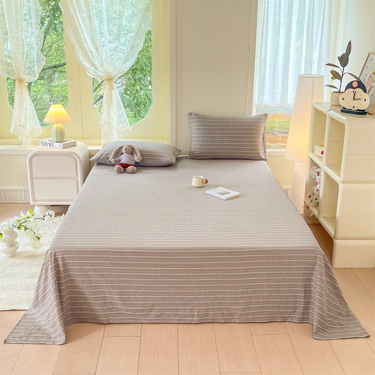 91家纺网 家纺一手货源 找家纺 灰鲸 2025新款全棉色织提花单品床单 美拉-灰