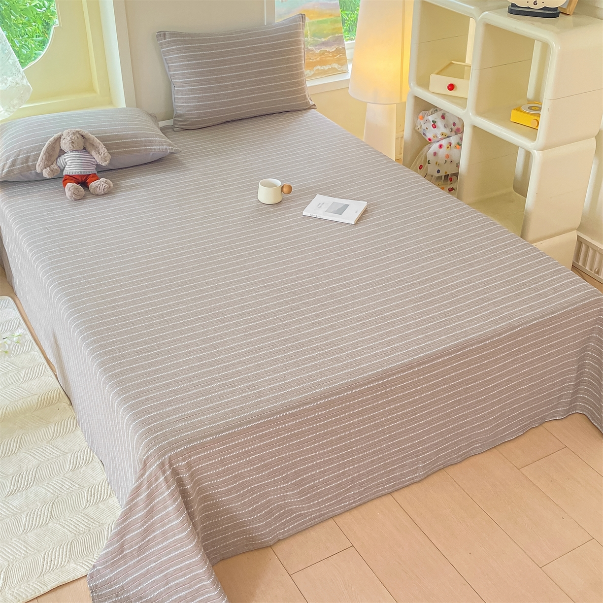 91家纺网 家纺一手货源 找家纺 灰鲸 2025新款全棉色织提花单品床单 美拉-灰