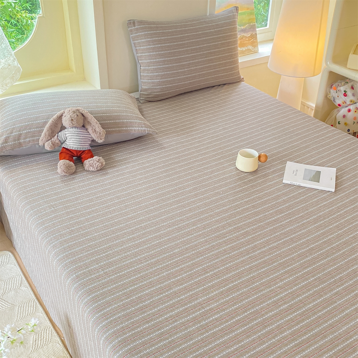 91家纺网 家纺一手货源 找家纺 灰鲸 2025新款全棉色织提花单品床单 美拉-灰