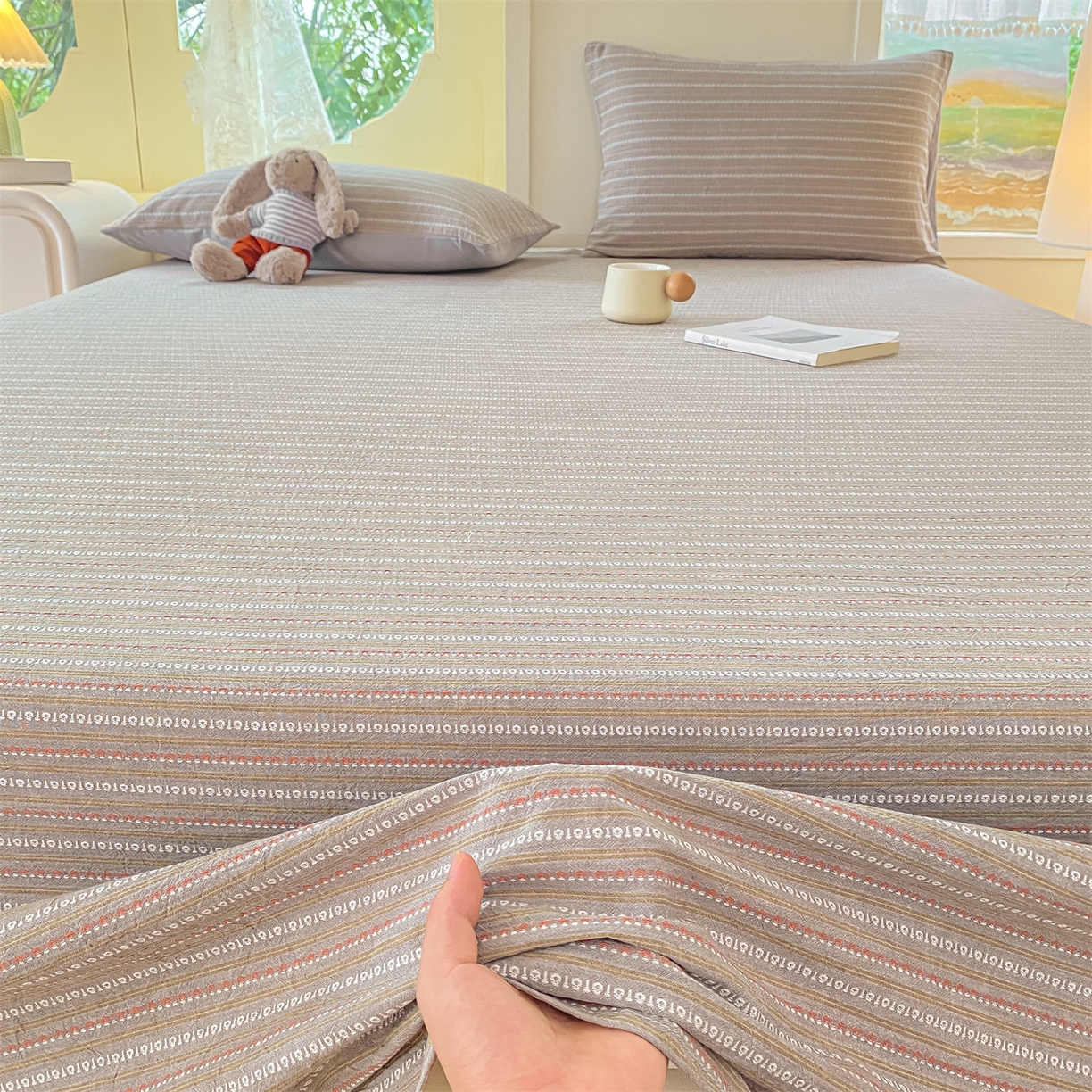 91家纺网 家纺一手货源 找家纺 灰鲸 2025新款全棉色织提花单品床单 美拉-灰