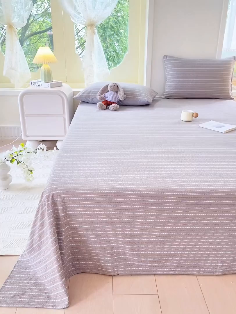 91家纺网 家纺一手货源 找家纺 灰鲸 2025新款全棉色织提花单品床单 美拉-灰