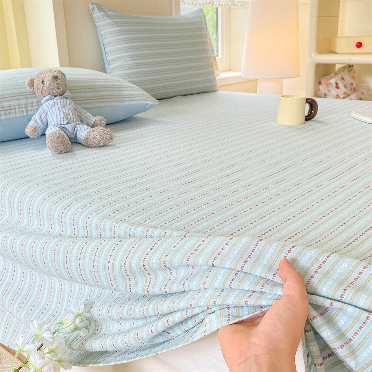 灰鲸 2025新款全棉色织提花单品床单 美拉-蓝