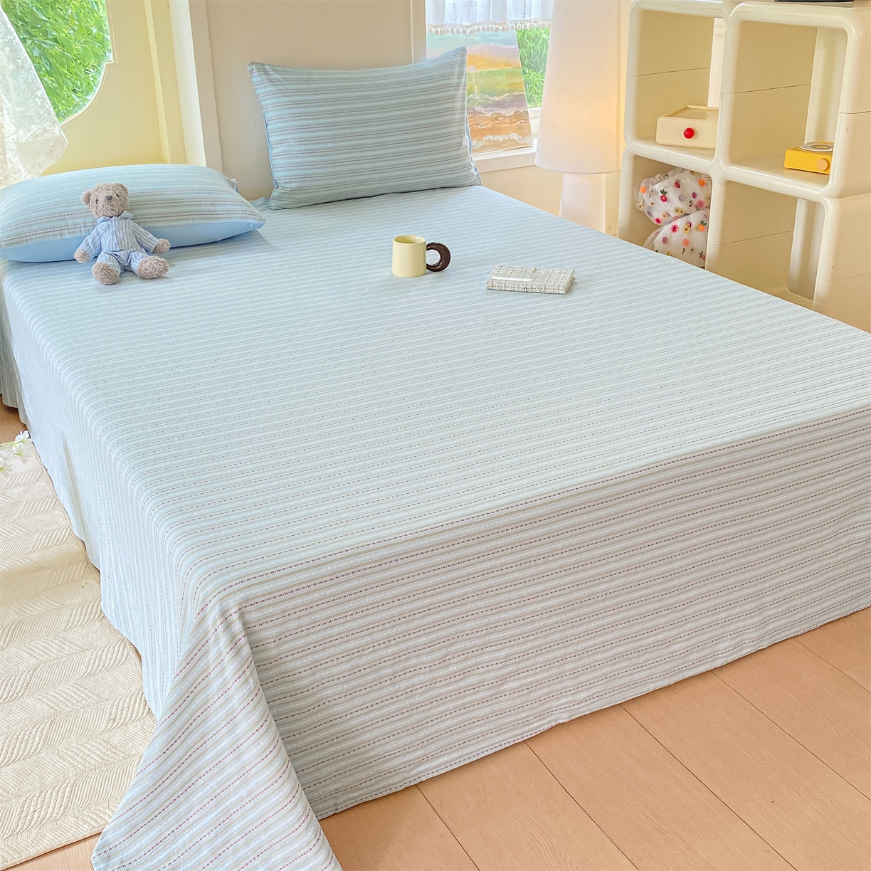 91家纺网 家纺一手货源 找家纺 灰鲸 2025新款全棉色织提花单品床单 美拉-蓝