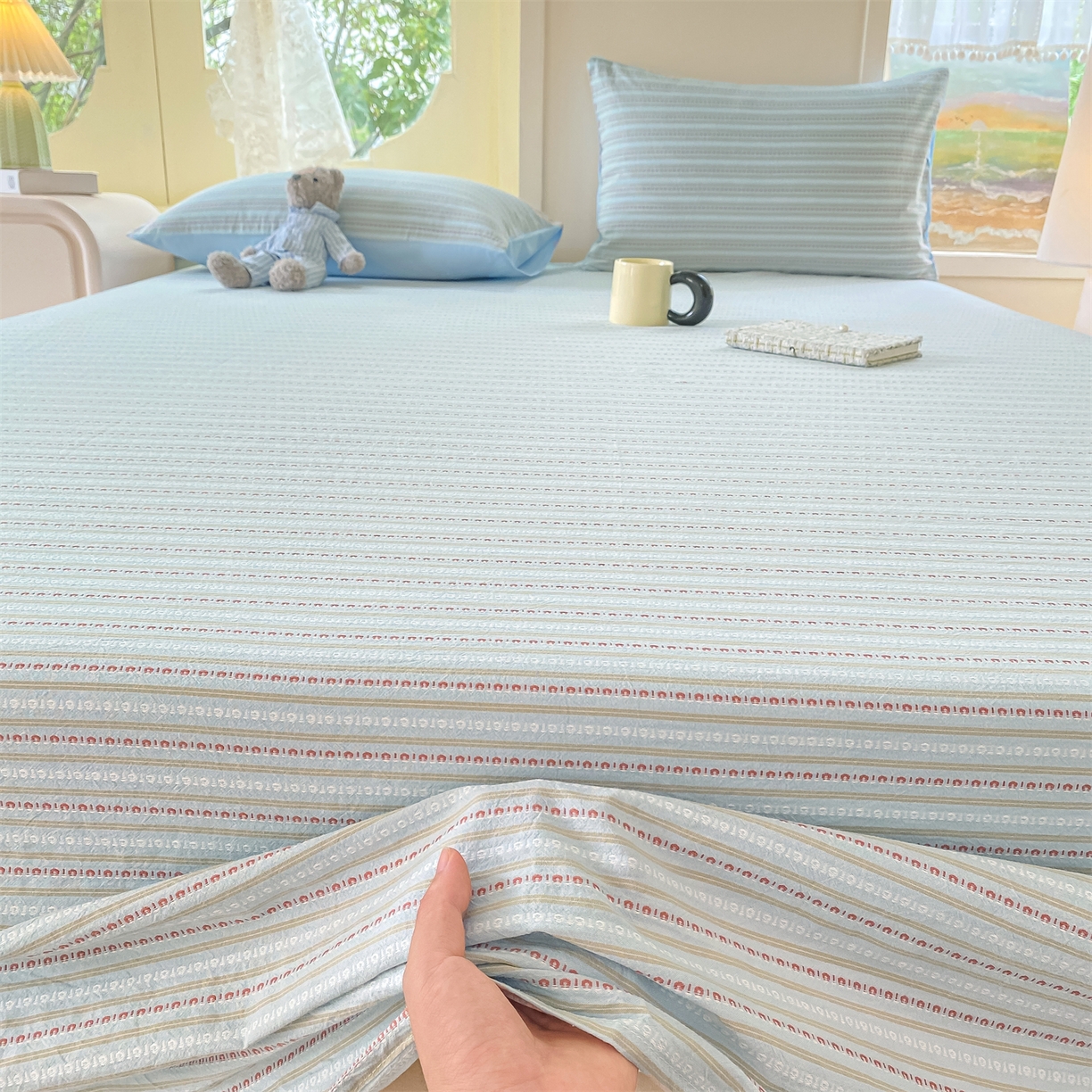 91家纺网 家纺一手货源 找家纺 灰鲸 2025新款全棉色织提花单品床单 美拉-蓝