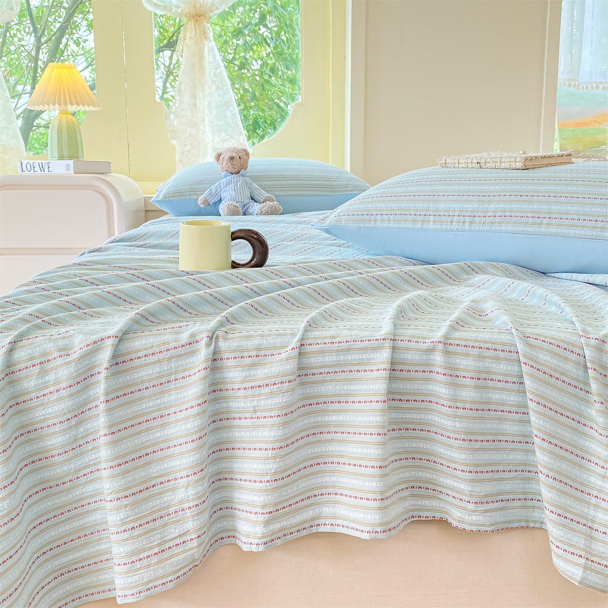 91家纺网 家纺一手货源 找家纺 灰鲸 2025新款全棉色织提花单品床单 美拉-蓝