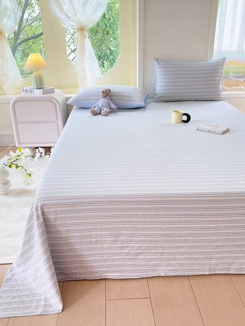 91家纺网 家纺一手货源 找家纺 灰鲸 2025新款全棉色织提花单品床单 美拉-蓝