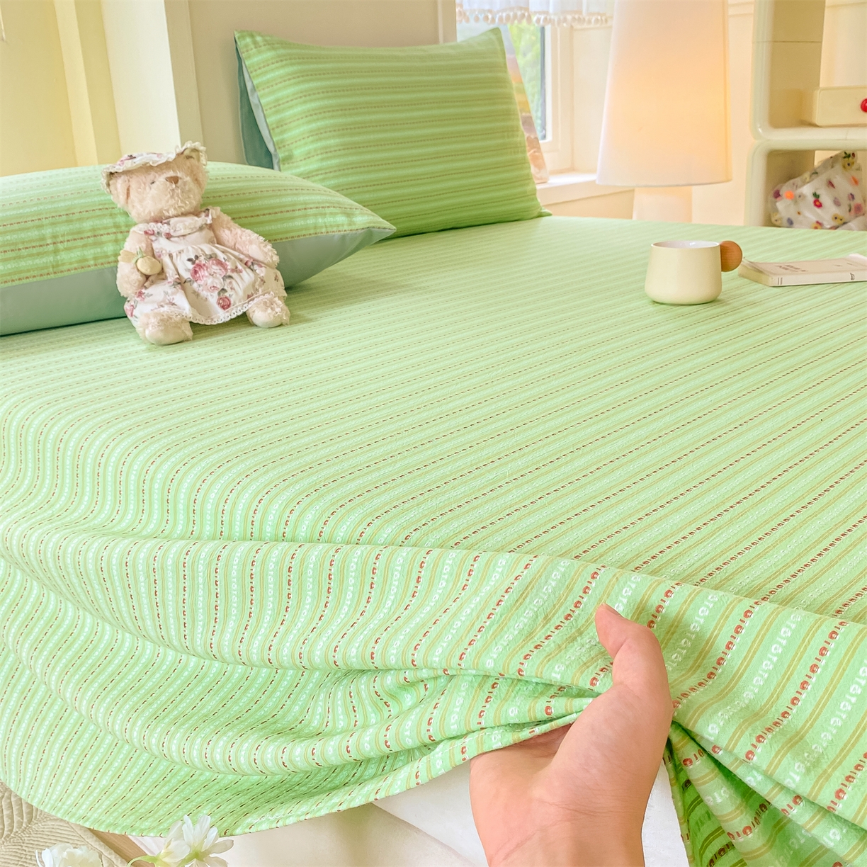 灰鲸 2025新款全棉色织提花单品床单 美拉-绿