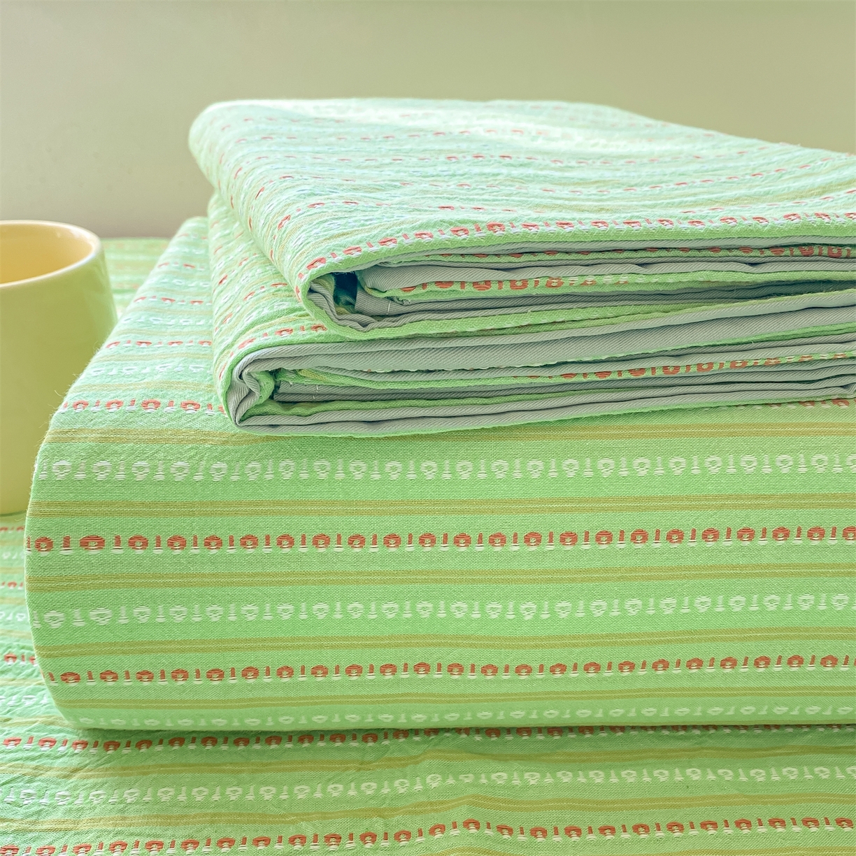 91家纺网 家纺一手货源 找家纺 灰鲸 2025新款全棉色织提花单品床单 美拉-绿