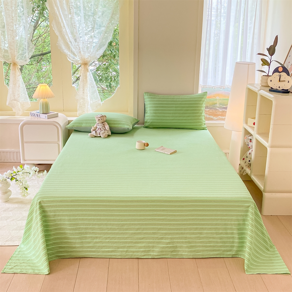 91家纺网 家纺一手货源 找家纺 灰鲸 2025新款全棉色织提花单品床单 美拉-绿