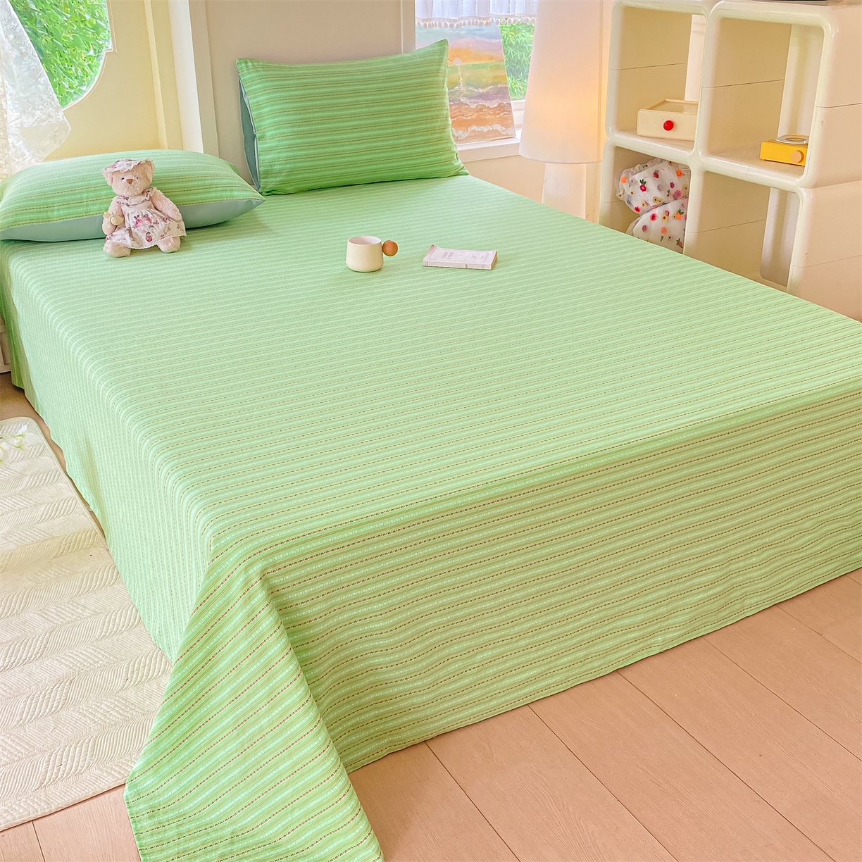 91家纺网 家纺一手货源 找家纺 灰鲸 2025新款全棉色织提花单品床单 美拉-绿