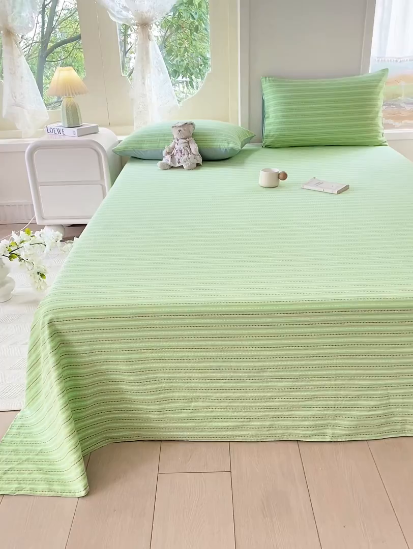 91家纺网 家纺一手货源 找家纺 灰鲸 2025新款全棉色织提花单品床单 美拉-绿