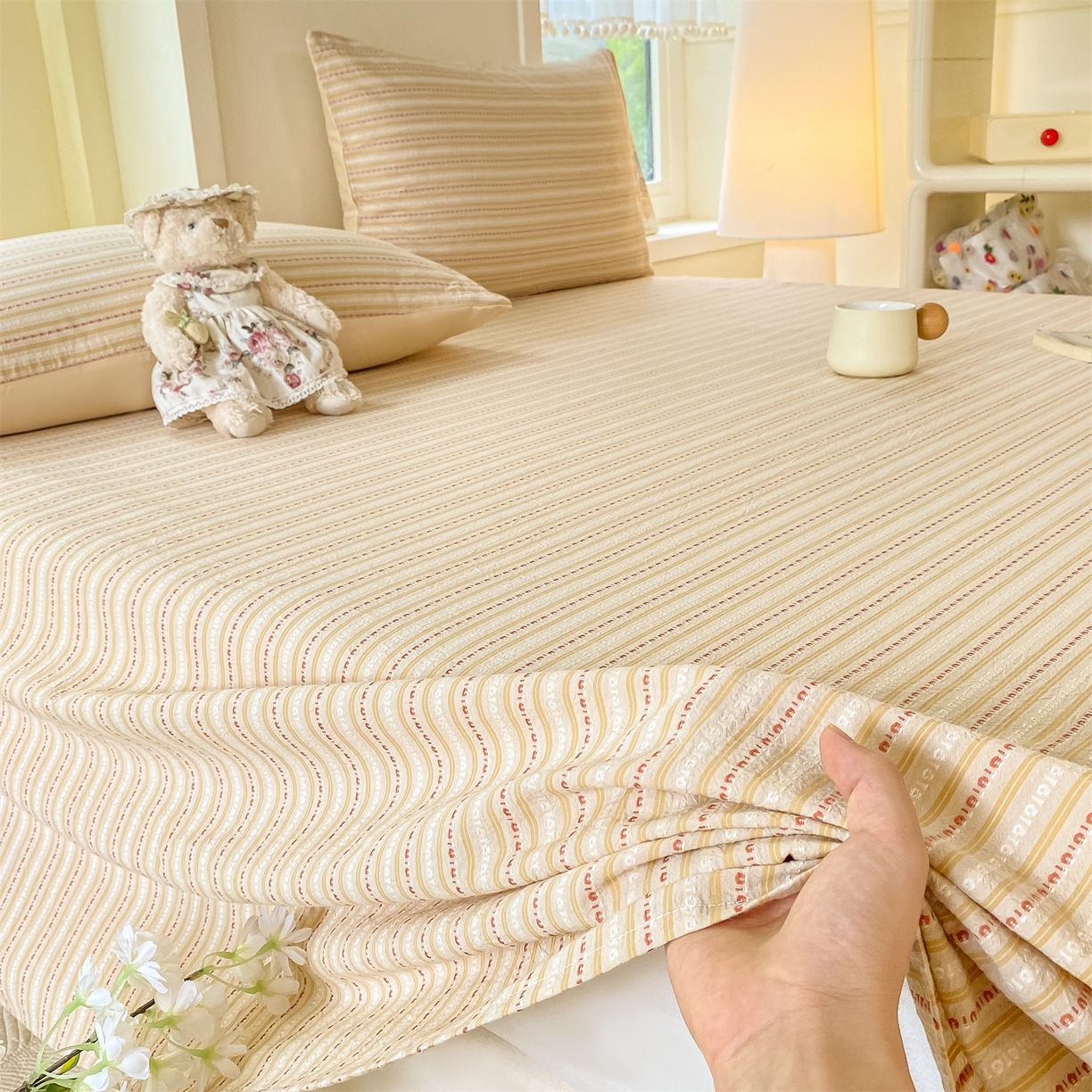 灰鲸 2025新款全棉色织提花单品床单 美拉-杏