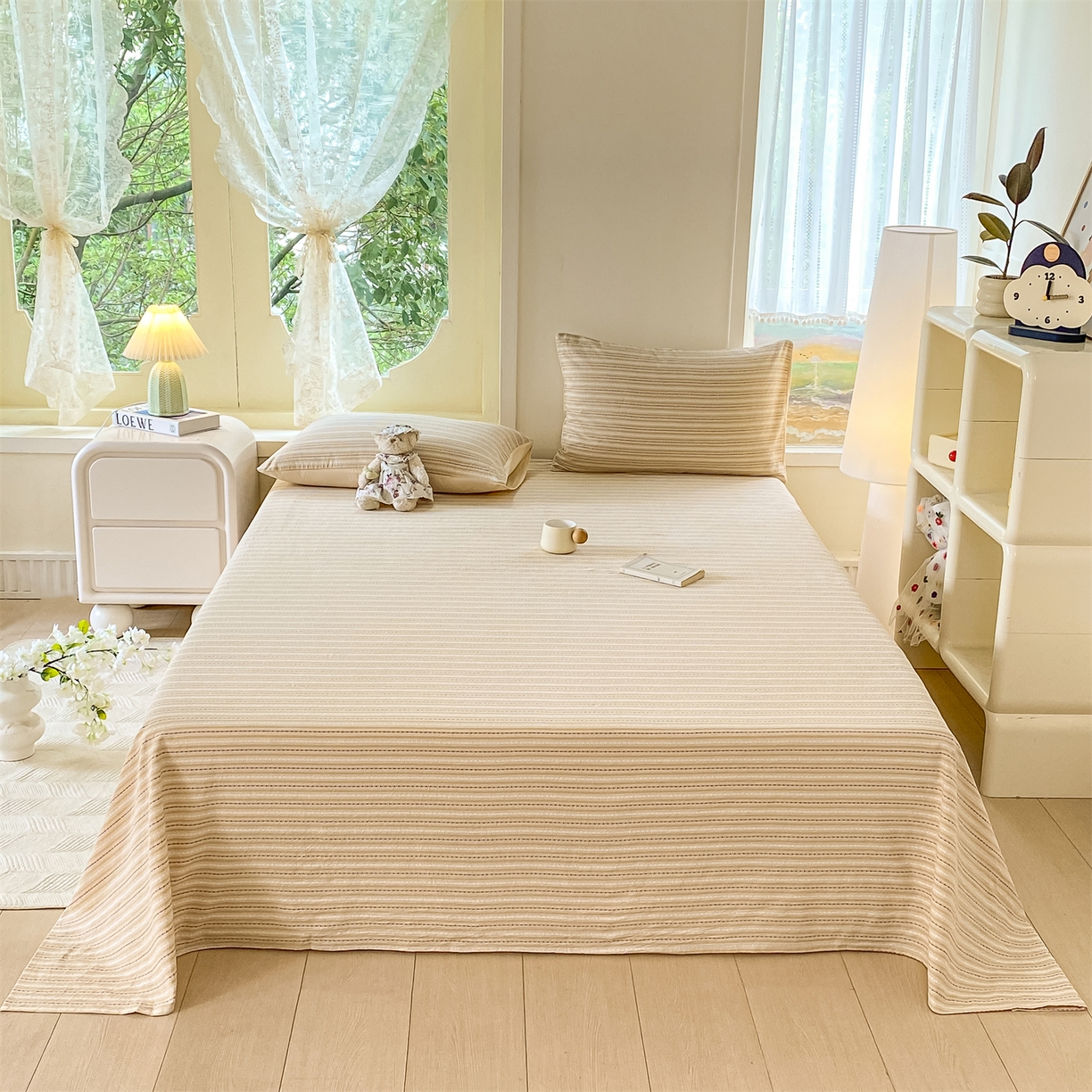 91家纺网 家纺一手货源 找家纺 灰鲸 2025新款全棉色织提花单品床单 美拉-杏