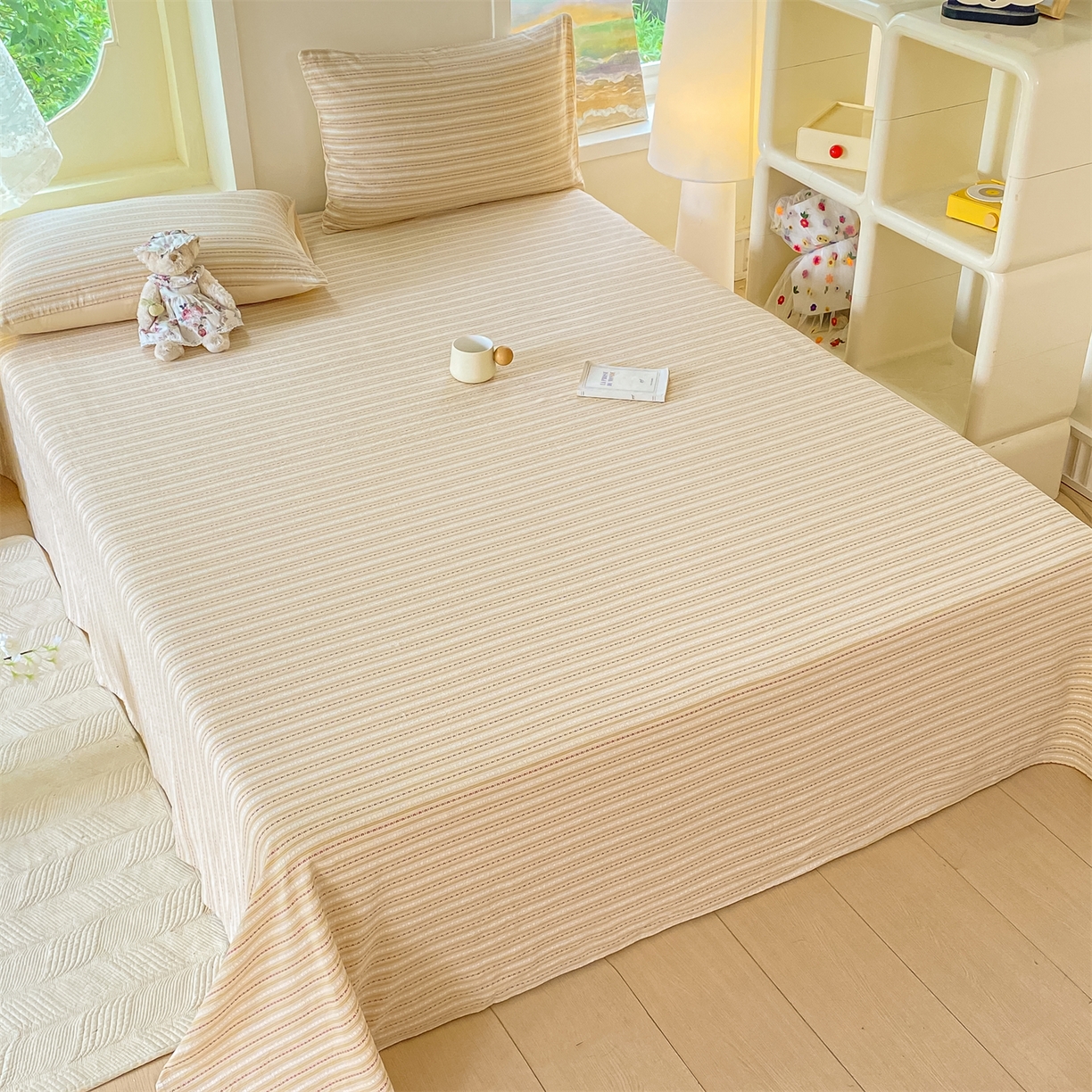 91家纺网 家纺一手货源 找家纺 灰鲸 2025新款全棉色织提花单品床单 美拉-杏