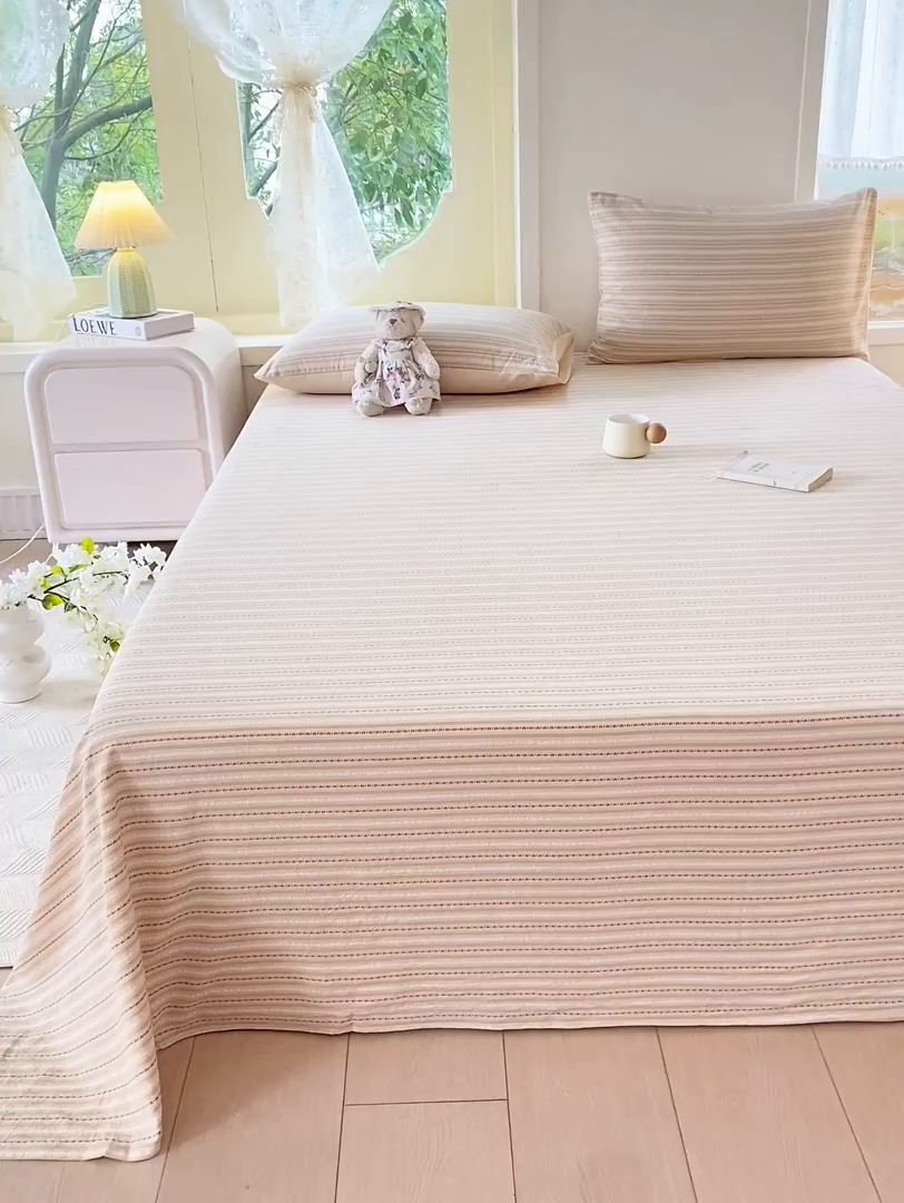 91家纺网 家纺一手货源 找家纺 灰鲸 2025新款全棉色织提花单品床单 美拉-杏