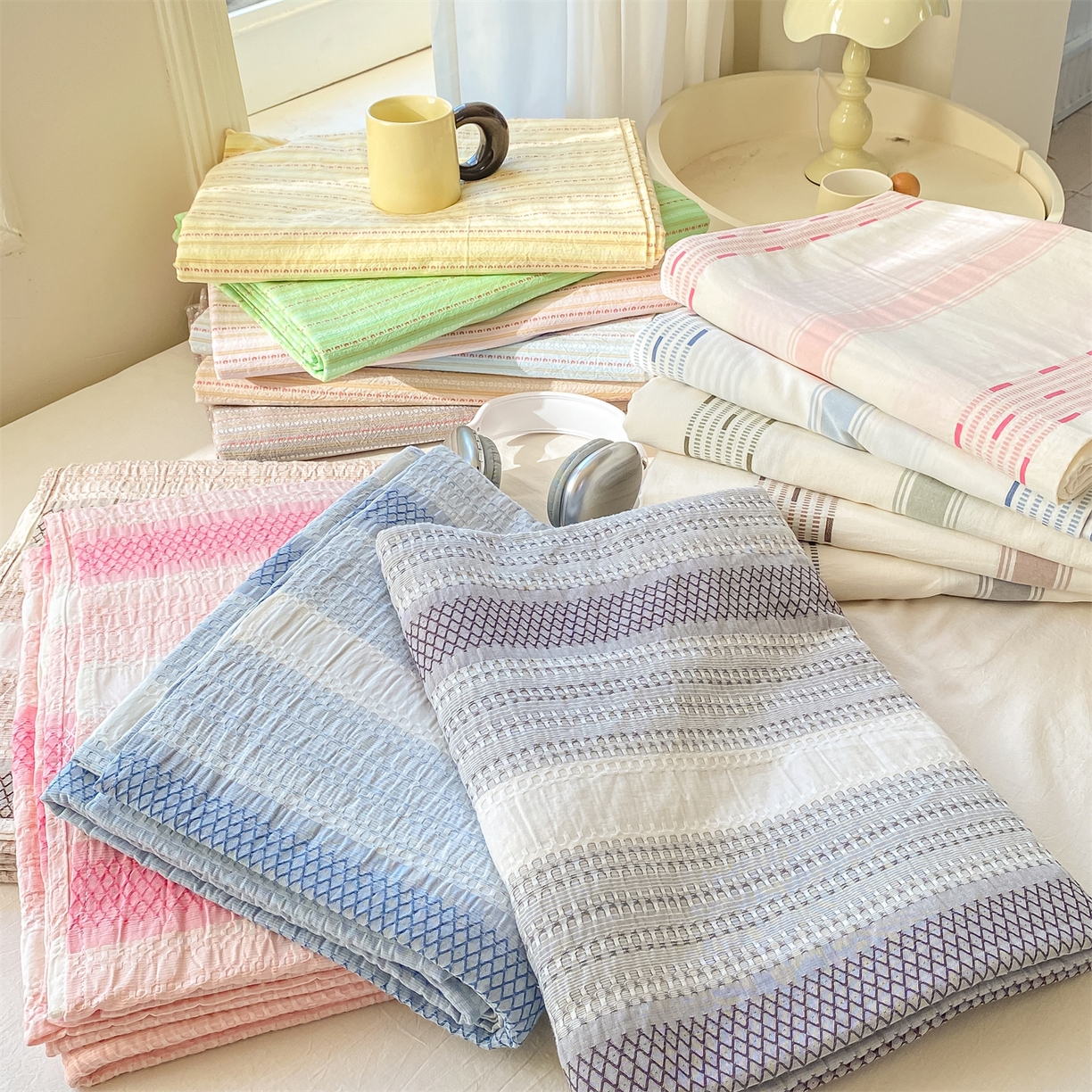 灰鲸 2025新款全棉色织提花单品床单 组合（仅参考）