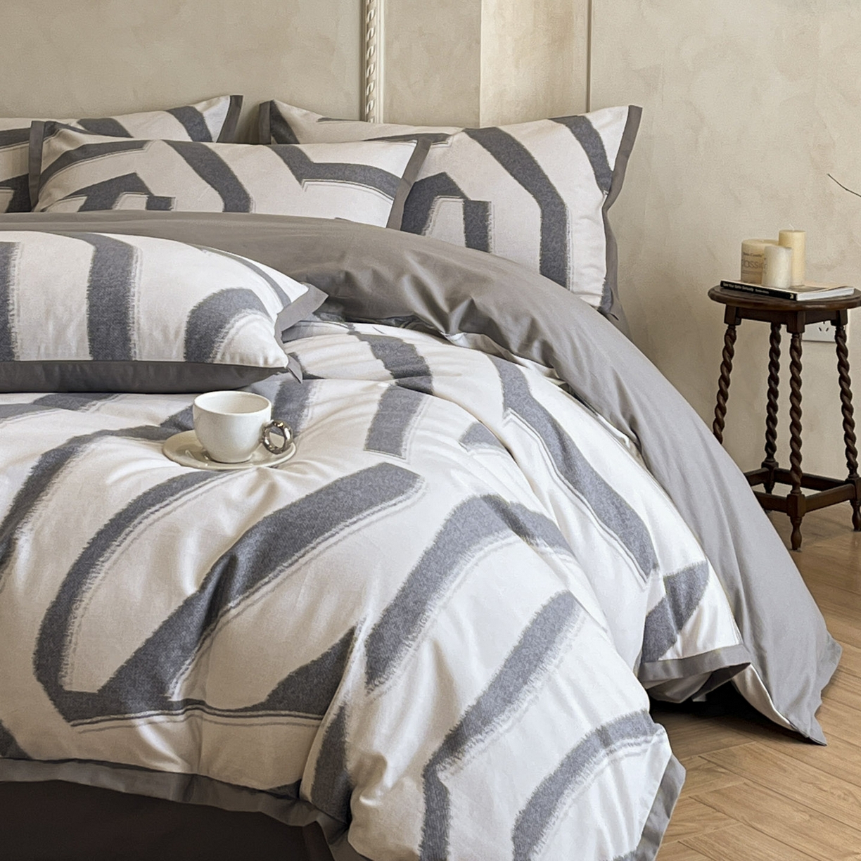 91家纺网 家纺一手货源 找家纺 柠馨2025全棉磨毛印花四件套精致小边款 塞纳新