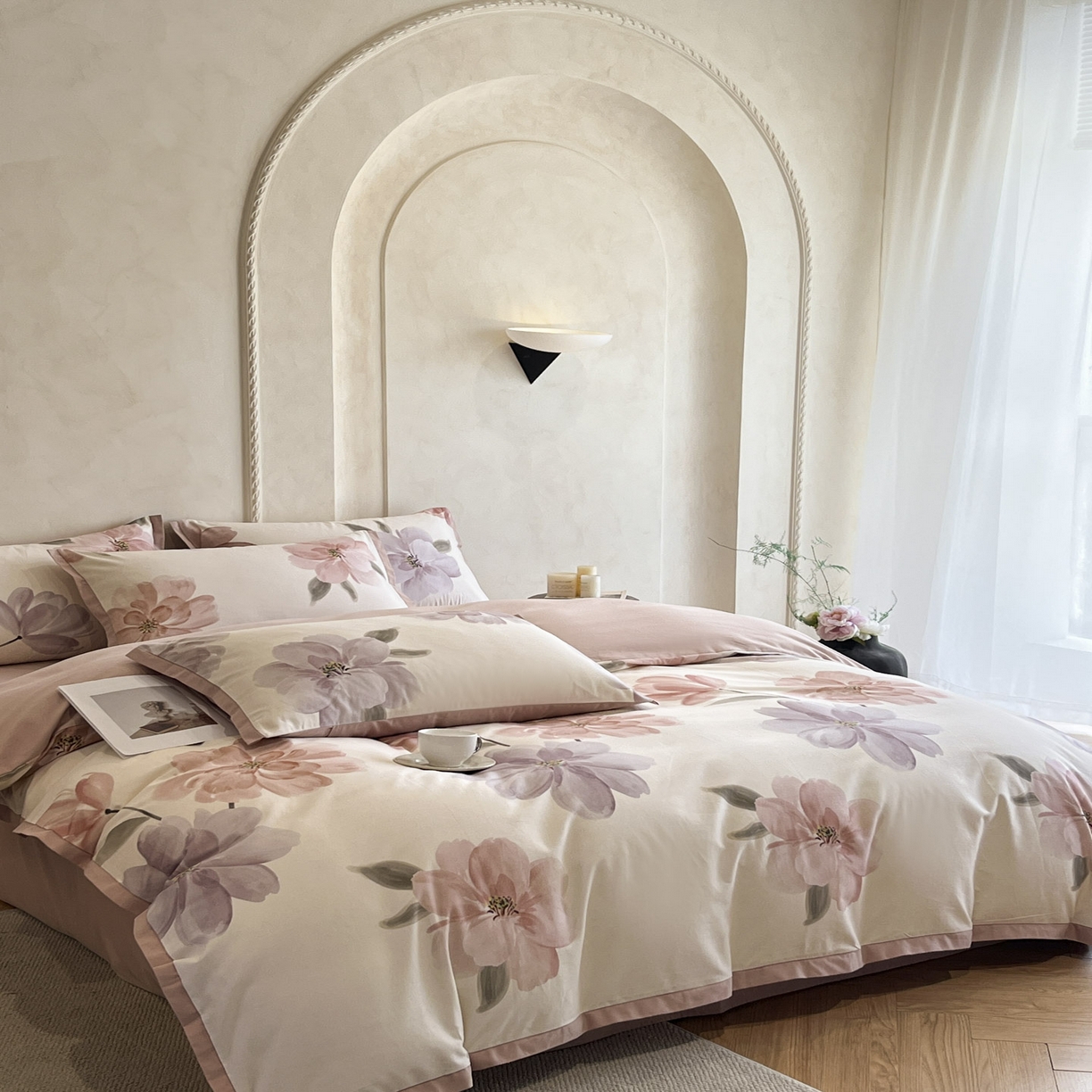 91家纺网 家纺一手货源 找家纺 柠馨2025全棉磨毛印花四件套精致小边款 夏莉