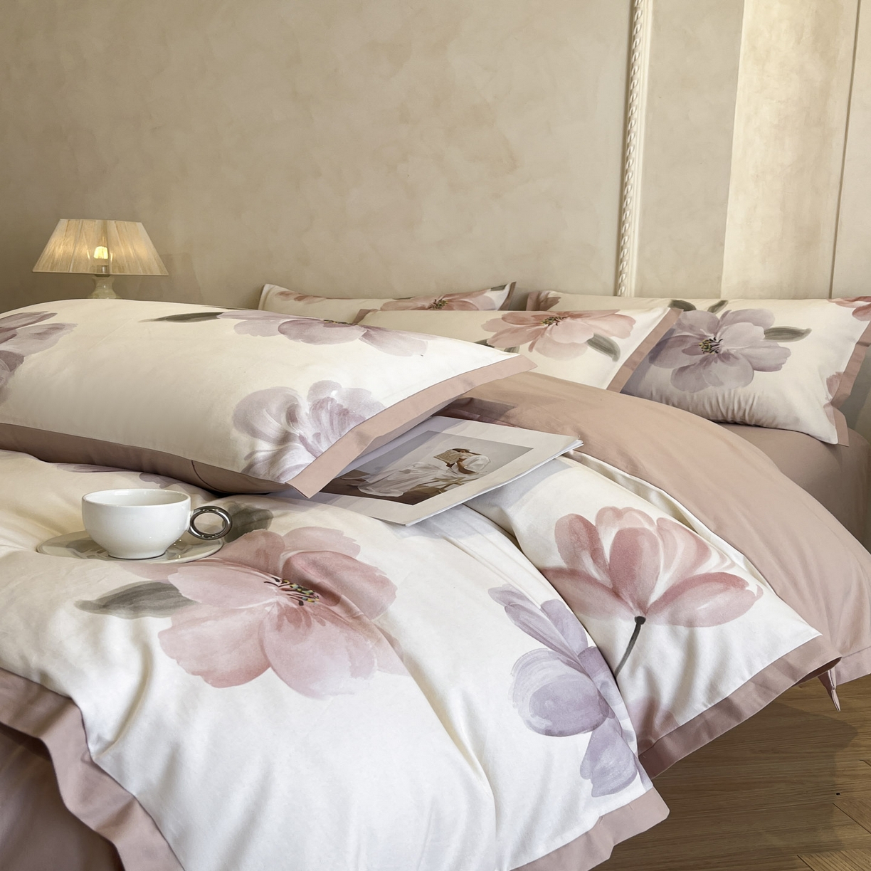 91家纺网 家纺一手货源 找家纺 柠馨2025全棉磨毛印花四件套精致小边款 夏莉