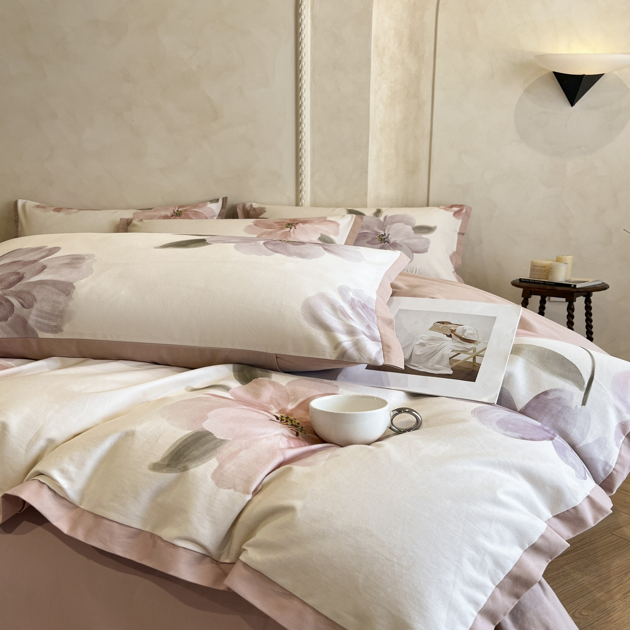 91家纺网 家纺一手货源 找家纺 柠馨2025全棉磨毛印花四件套精致小边款 夏莉