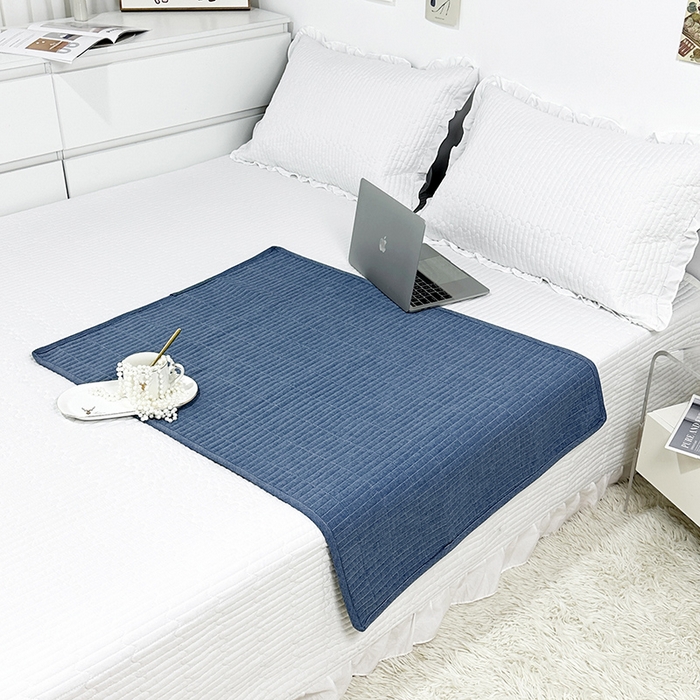 91家纺网 家纺一手货源 找家纺 拾小柒 2025新款全棉色织水洗棉隔脏姨妈垫护理垫床盖 牛仔蓝 防水