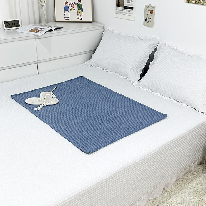 91家纺网 家纺一手货源 找家纺 拾小柒 2025新款全棉色织水洗棉隔脏姨妈垫护理垫床盖 牛仔蓝 防水