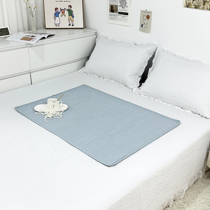 91家纺网 家纺一手货源 找家纺 拾小柒 2025新款全棉色织水洗棉隔脏姨妈垫护理垫床盖 浅蓝色 防水