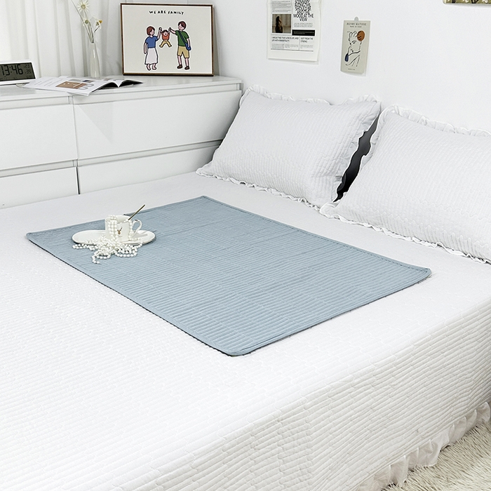拾小柒 2025新款全棉色织水洗棉隔脏姨妈垫护理垫床盖 浅蓝色 防水