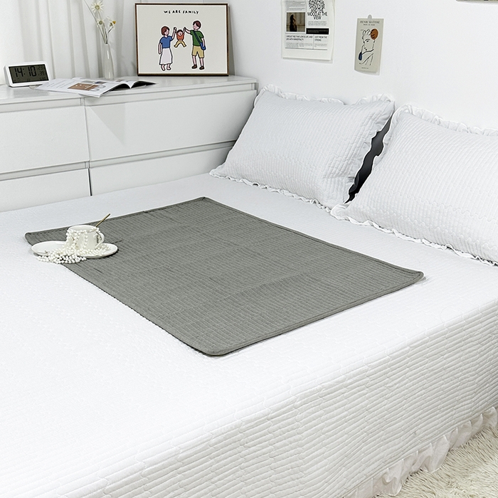 拾小柒 2025新款全棉色织水洗棉隔脏姨妈垫护理垫床盖 青灰色 防水
