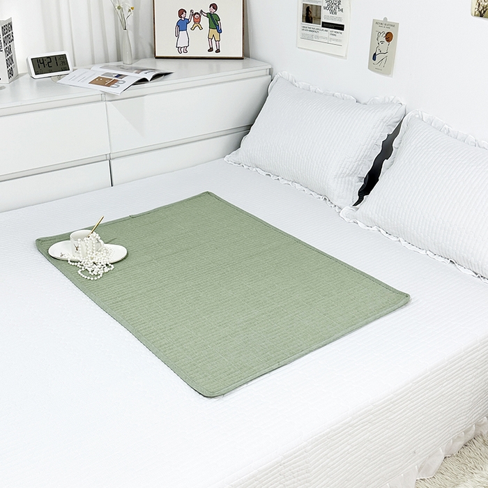 91家纺网 家纺一手货源 找家纺 拾小柒 2025新款全棉色织水洗棉隔脏姨妈垫护理垫床盖 浅绿色 防水