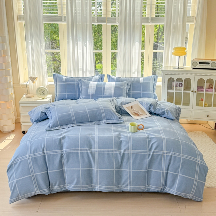 91家纺网 家纺一手货源 找家纺 铭浩 2025新款纯棉棉加厚磨毛升级喷气面料全棉四件套三件套莫里特－蓝