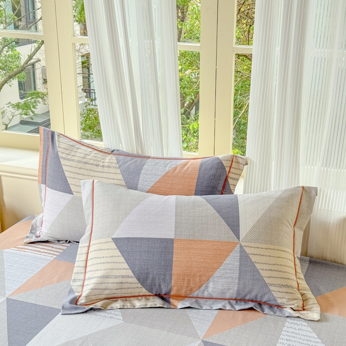 91家纺网 家纺一手货源 找家纺 铭浩 2025新款纯棉棉加厚磨毛升级喷气面料全棉四件套三件套创意几何－桔