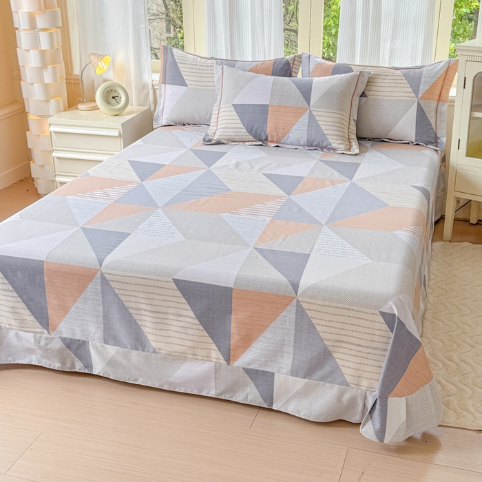 91家纺网 家纺一手货源 找家纺 铭浩 2025新款纯棉棉加厚磨毛升级喷气面料全棉四件套三件套创意几何－桔