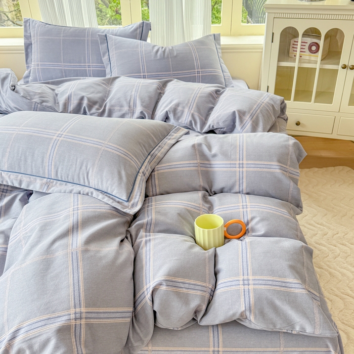 91家纺网 家纺一手货源 找家纺 铭浩 2025新款纯棉棉加厚磨毛升级喷气面料全棉四件套三件套莫里特－灰