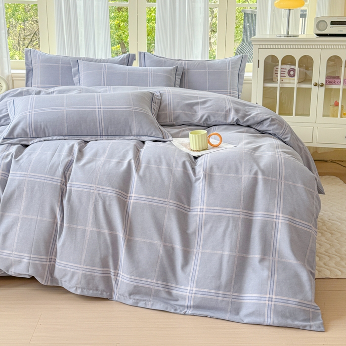 91家纺网 家纺一手货源 找家纺 铭浩 2025新款纯棉棉加厚磨毛升级喷气面料全棉四件套三件套莫里特－灰