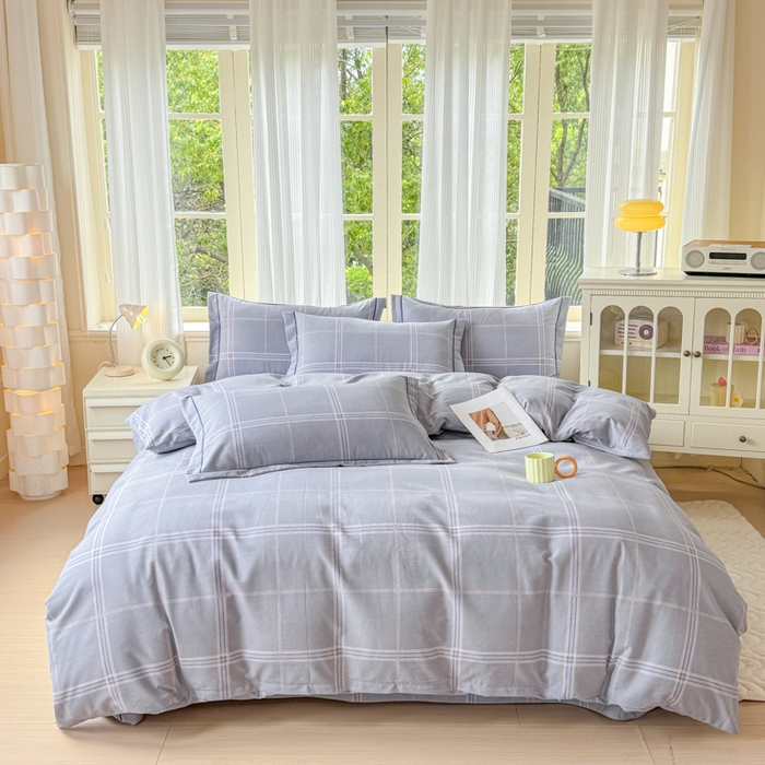 铭浩 2025新款纯棉棉加厚磨毛升级喷气面料全棉四件套三件套莫里特－灰