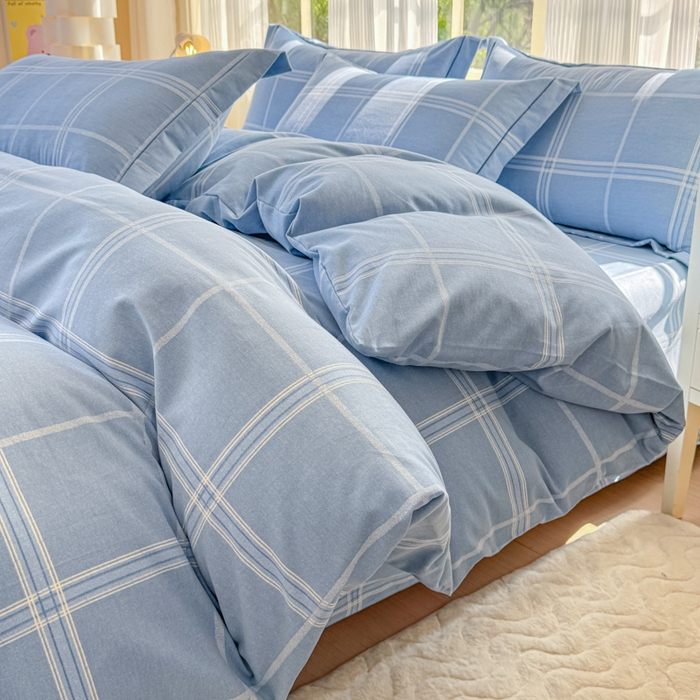 91家纺网 家纺一手货源 找家纺 铭浩 2025新款纯棉棉加厚磨毛升级喷气面料全棉四件套三件套莫里特－蓝