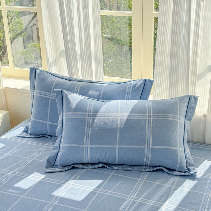 91家纺网 家纺一手货源 找家纺 铭浩 2025新款纯棉棉加厚磨毛升级喷气面料全棉四件套三件套莫里特－蓝