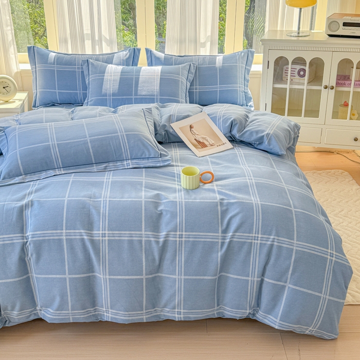 91家纺网 家纺一手货源 找家纺 铭浩 2025新款纯棉棉加厚磨毛升级喷气面料全棉四件套三件套莫里特－蓝