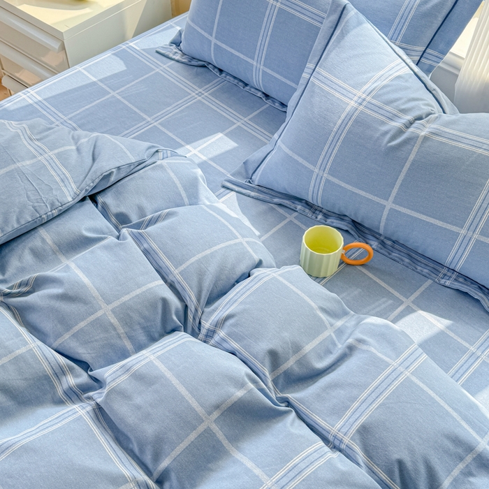 91家纺网 家纺一手货源 找家纺 铭浩 2025新款纯棉棉加厚磨毛升级喷气面料全棉四件套三件套莫里特－蓝