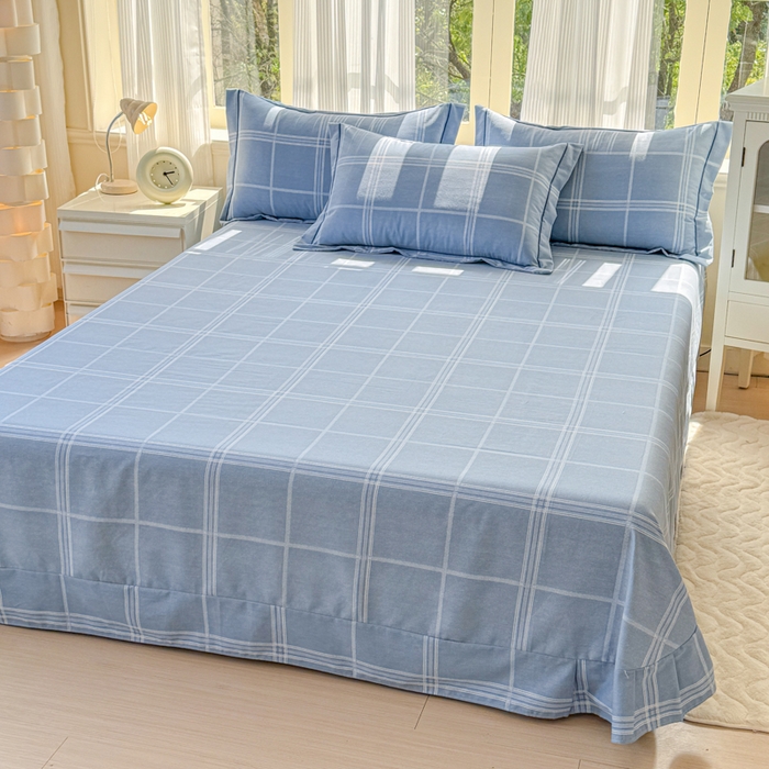 91家纺网 家纺一手货源 找家纺 铭浩 2025新款纯棉棉加厚磨毛升级喷气面料全棉四件套三件套莫里特－蓝