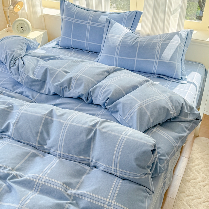 91家纺网 家纺一手货源 找家纺 铭浩 2025新款纯棉棉加厚磨毛升级喷气面料全棉四件套三件套莫里特－蓝