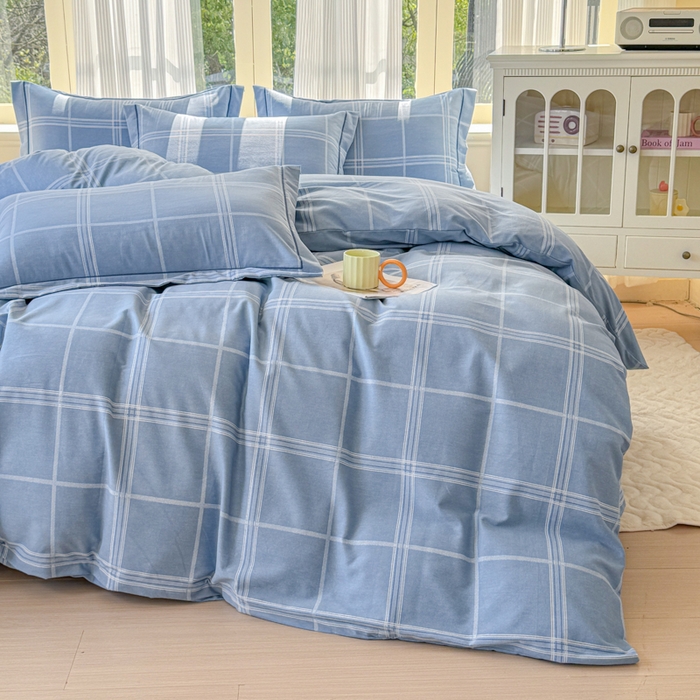 91家纺网 家纺一手货源 找家纺 铭浩 2025新款纯棉棉加厚磨毛升级喷气面料全棉四件套三件套莫里特－蓝