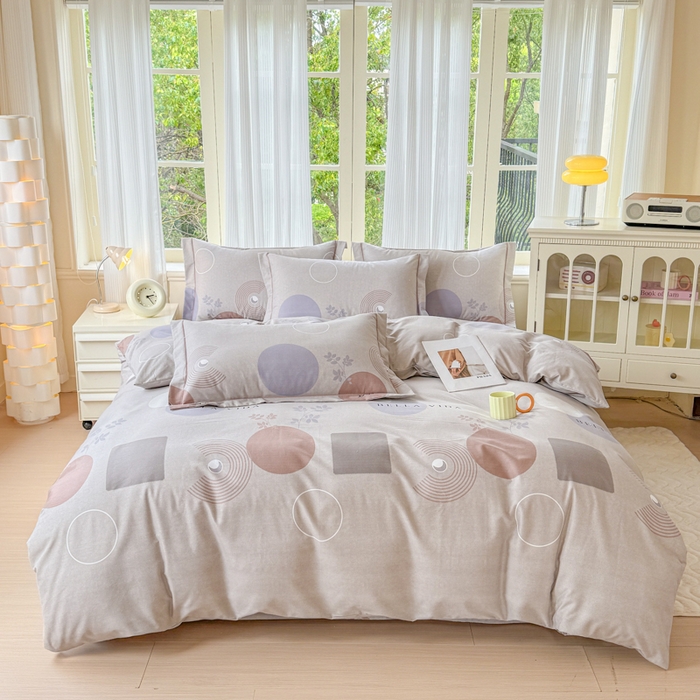 铭浩 2025新款纯棉棉加厚磨毛升级喷气面料全棉四件套三件套沐清风风-灰