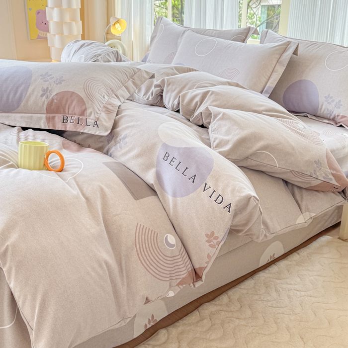 91家纺网 家纺一手货源 找家纺 铭浩 2025新款纯棉棉加厚磨毛升级喷气面料全棉四件套三件套沐清风风-灰