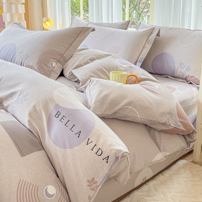 91家纺网 家纺一手货源 找家纺 铭浩 2025新款纯棉棉加厚磨毛升级喷气面料全棉四件套三件套沐清风风-灰