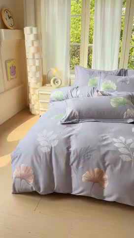 91家纺网 家纺一手货源 找家纺 铭浩 2025新款纯棉棉加厚磨毛升级喷气面料全棉四件套三件套沐清风风-灰